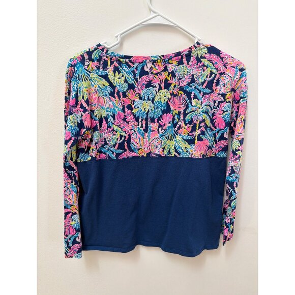 Lilly Pulitze Girls XL12/14 Long Sleeve Colorful Floral Top Navy & Multicolor - Picture 4 of 4